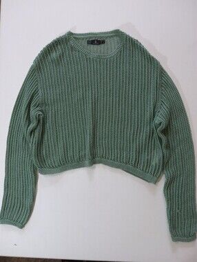 Volcom Crop Open‎ Knit Top Womens Small Sage Green Boho Chic Y2K Retro Grunge